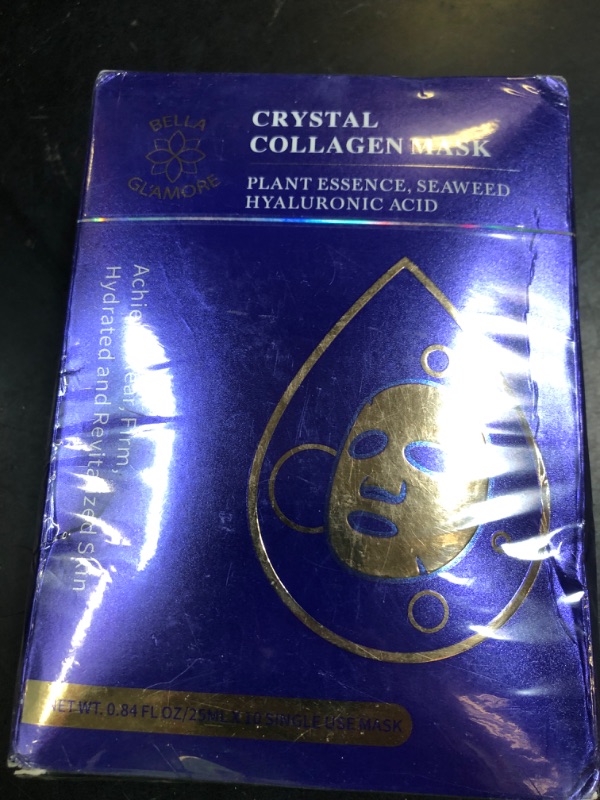 Photo 1 of Bella Gl'amore Crystal Collagen Beauty Facial Mask, Facial Spa Mask, Plant Essence, Seaweed, Hyaluronic Acid, Hydrating, Moisturizing, Revitalizing, Anti-Aging, 10-Pack