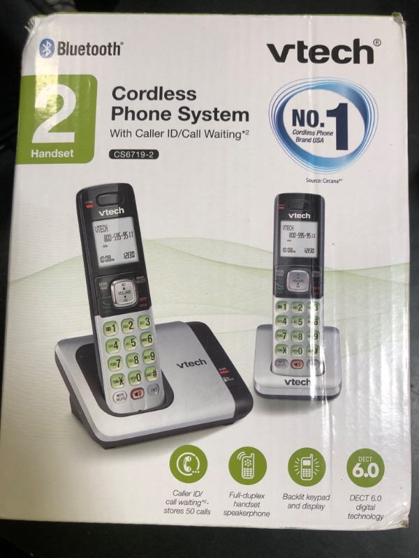Photo 1 of VTech CS6719-2 2-Handset Cordless Phone with Caller ID/Call Waiting, Handset Intercom & Backlit Display/Keypad, Silver