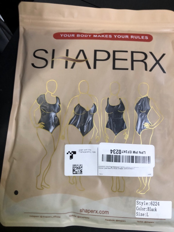 Photo 1 of SHAPERX Bodysuit for Women Tummy Control Shapewear Mid-Thigh Seamless Full Body Shaper, SZ6224-Black-L