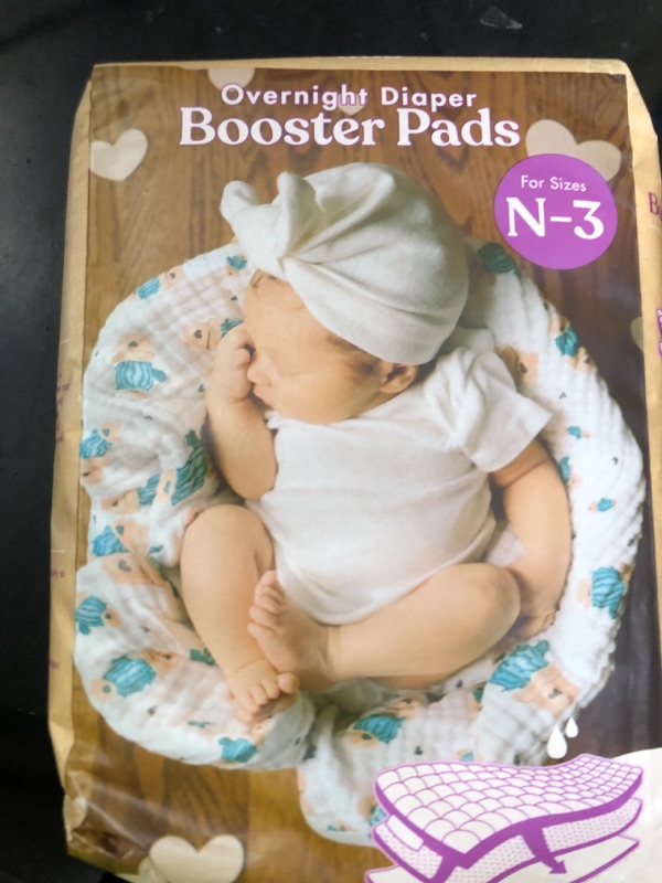 Photo 1 of Naturally Nature Diaper Booster Pads Stop Nighttime Leaks, Adhesive Liners for Baby Overnight Diapers - Size N-3 Girls, 32-Pack - Disposable Diaper Pads for Infants
