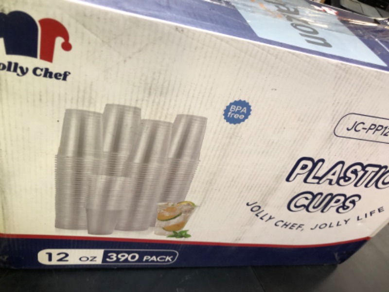 Photo 1 of JOLLY CHEF 390 Pack 12 oz Clear Plastic Cups,Disposable Cups Drinking Cups for Ice Coffee,Milkshake, Cold Drinks
