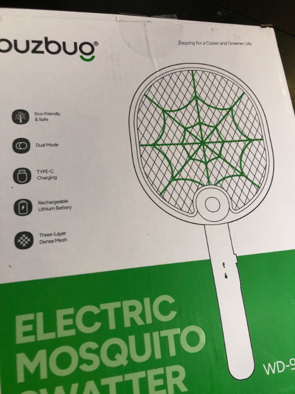 Photo 1 of Buzbug Electric Fly Swatter, Type-C Rechargeable Mosquito Swatter, Foldable, Dual Handheld and Auto Zap Mode, 3800V Powerful Instant Bug Zapper Racket, Mosquito Bat for Indoor Outdoor Camping -WD956A