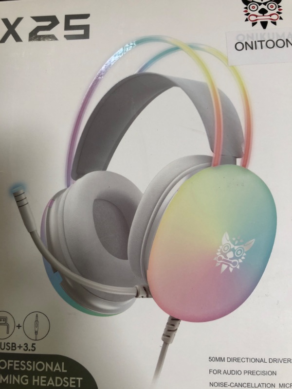 Photo 1 of ONITOON Cat Ear Gaming Headset with Mic, RGB Rainbow Lighting, Surround Sound, 3.5mm Wired Over-Ear Headphones for PC/PS4/PS5/Switch/Laptop, Lightweight & Adjustable Headband