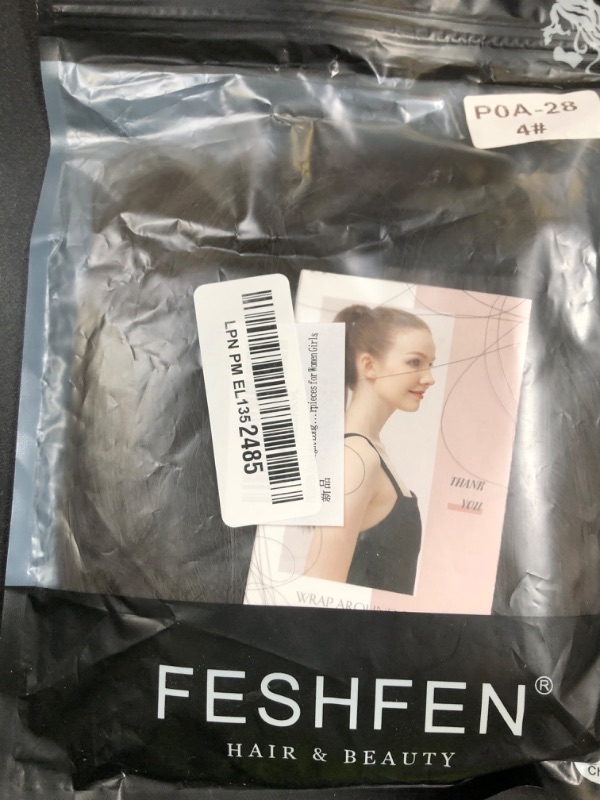 Photo 1 of FESHFEN Straight Ponytail Extensions - 28 Inch Long Black Brown Wrap Around Synthetic Hair Piece Pony Tail Hair Extensions Hairpieces for Women