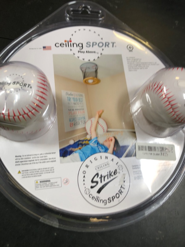 Photo 1 of Ceiling Strike: Indoor Easy Catch Ceiling Baseball Kids Toy Game Training Equipment - Includes Soft Backboard/Net/Mitt and Two Mini Plush Baseballs (Gift Set)