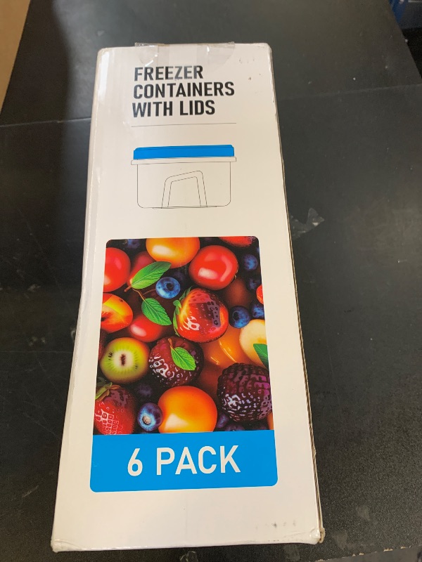Photo 1 of [32 oz 6 Pack] Food Storage Freezer Containers Clear bottom With blue Twist Top Lids Reusable, Plastic Airtight Meal Prep Containers BPA Free | Stackable | Leakproof | Microwave/Dishwasher Safe