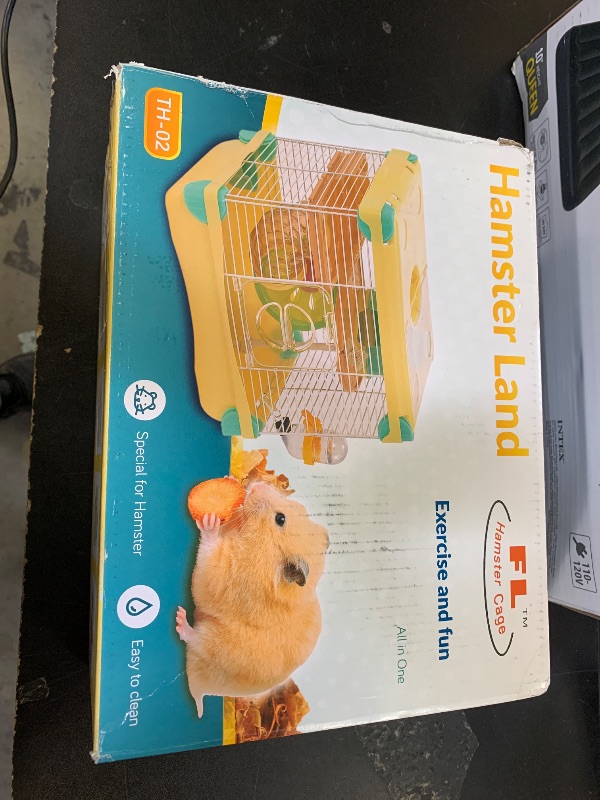 Photo 1 of Hamiledyi Portable Hamster Cage 2 Layers Dwarf Hamster Habitat Small Animal Travel Cage with Exercise Wheel Hamster Enclosure Mouse Cage for Hamsters Mice Gerbils or Other Tiny Pets