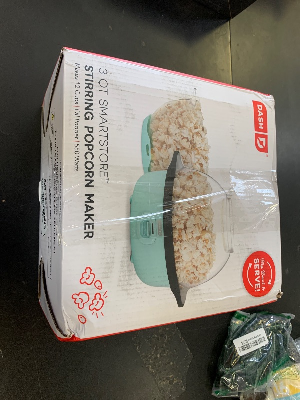 Photo 1 of DASH SmartStore™ Stirring Popcorn Maker, 3QT Hot Oil Electric Popcorn Machine with Clear Bowl, 12 Cups - Aqua