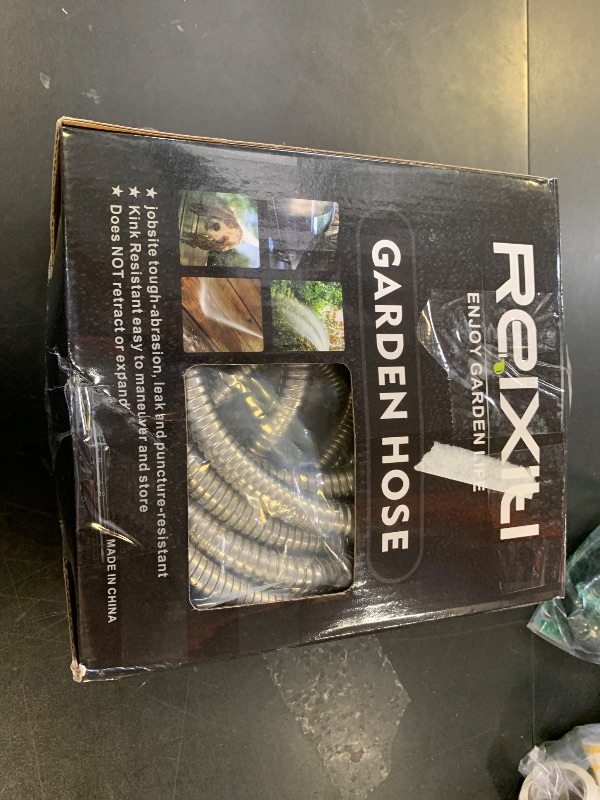 Photo 1 of 25FT Metal Garden Hose - Stainless Steel, Heavy Duty, Flexible & Lightweight, Never Kink and Tangle, with 10-Function Nozzle, Pressure Resistant for Outdoor Use (Grey)