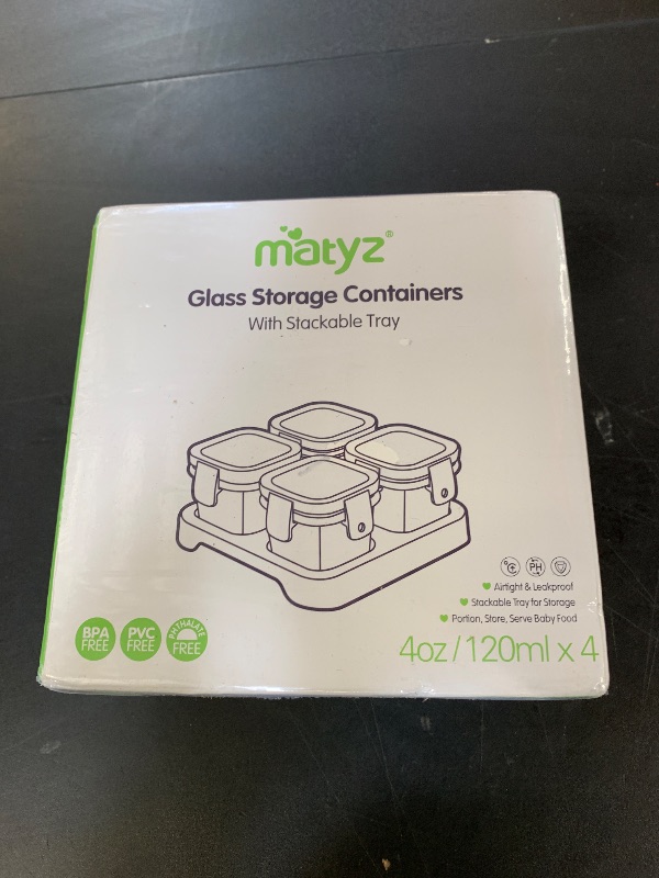 Photo 1 of Matyz 4-Pack Baby Glass Jars For Food Storage with Lids Airtight and Stackable Tray (Mint Green, 4 OZ Each) - Small Solid Food Storage Containers For Baby On The Go - Freezer Microwave Oven Safe