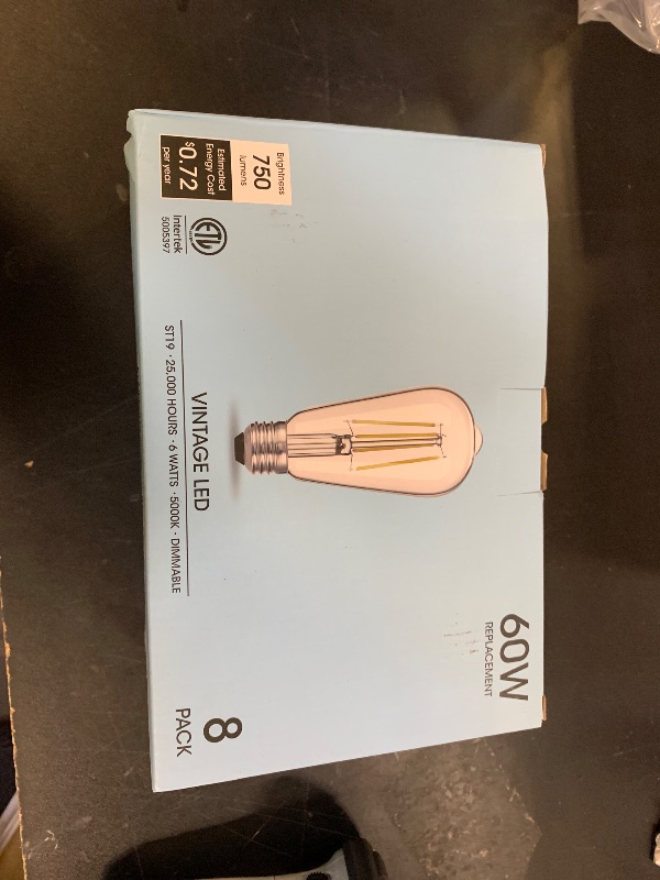 Photo 1 of Gozelux LED Edison Bulbs 6W, Equivalent 60W, High Brightness Daylight White 5000K, 750 Lumens, ST58 Vintage LED Filament Bulbs with 90+ CRI, E26 Base, Dimmable, Clear Glass, Pack of 8