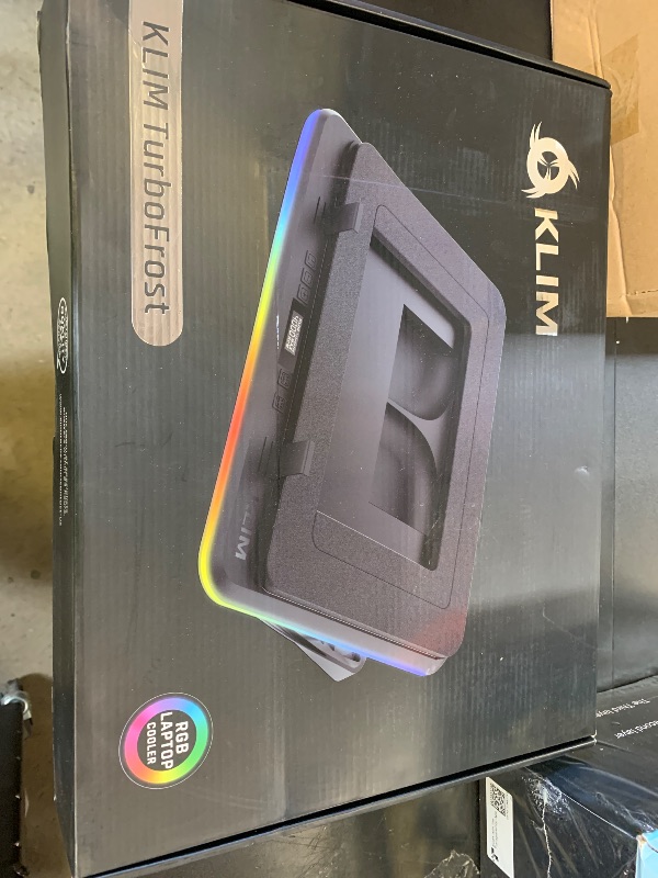 Photo 1 of KLIM Turbofrost Gaming Laptop Cooling Pad - 4 Powerful Turbo Fans - 4 x 4000 RPM, Dynamic RGB, 4-Ports USB, Laptop Cooler 2 Power Modes USB-C/DC, Sealed Foam for Fast Cooling - Up to 17in - Black