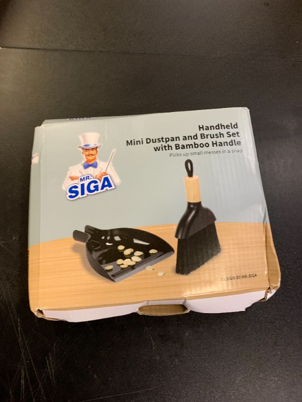 Photo 1 of MR.SIGA Mini Dustpan and Brush Set, Portable Cleaning Brush and Dustpan Combo with Bamboo Handle, Black, 1 Set