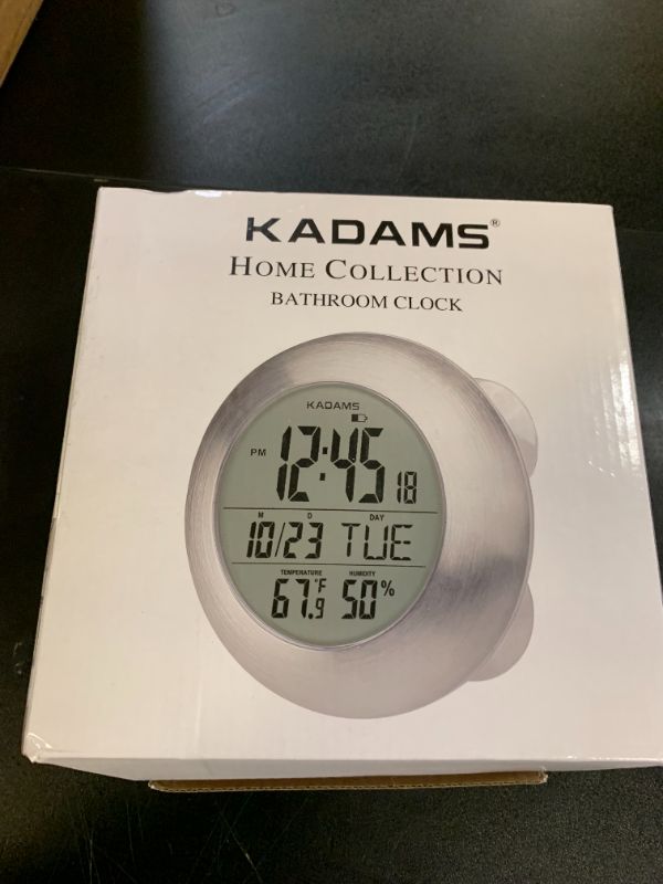 Photo 1 of KADAMS Bathroom Shower Digital Wall Clock Large LCD Screen - Kitchen Clock - Water Resistant Timer - Seconds Counter - Temperature & Humidity Display - Multiple Mounting Options (Silver)