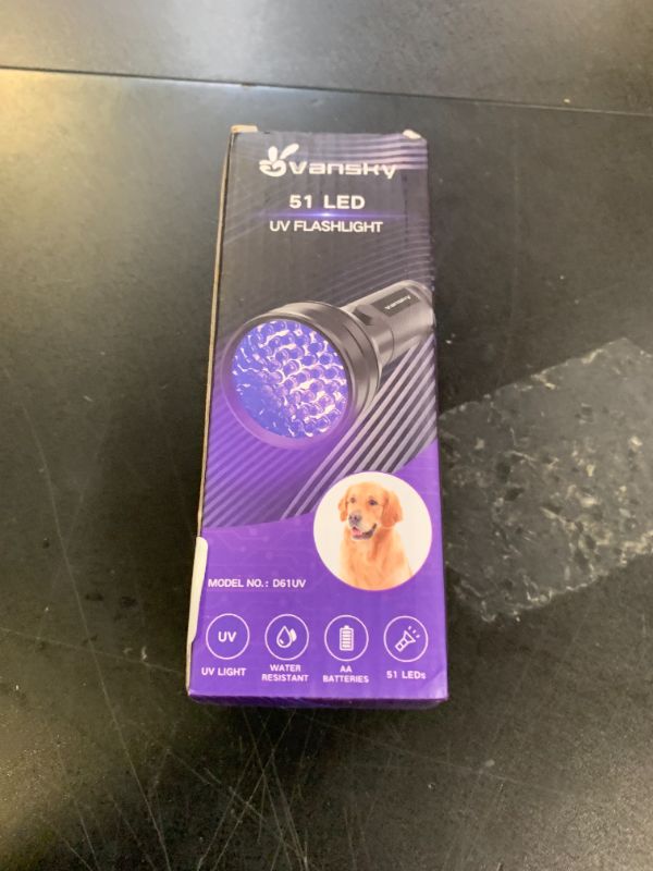 Photo 1 of Vansky UV Flashlight Black Light, 51 LED Blacklight Pet Urine Detector for Dog/Cat Urine, Dry Stains, Bed Bug, Resin Curing, Scorpions Finder