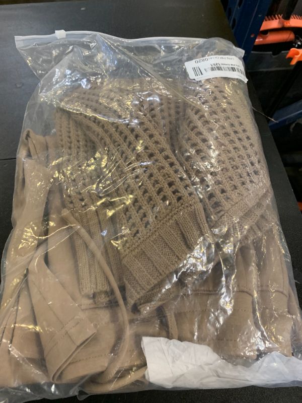 Photo 1 of ANRABESS Women Two Piece Outfits Crochet Sheer Knit Sweater Top Wide Leg Pants Lounge Matching Sets Sweatsuit Travel Clothes Light Brown Medium