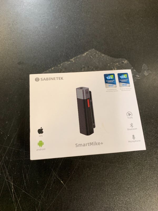 Photo 1 of SabineTek Official SmartMike+ Ultra-Compact Wireless Bluetooth Microphone Long Distance Audio Recording Noise Reduction Lavalier Mic (14g) (Black)