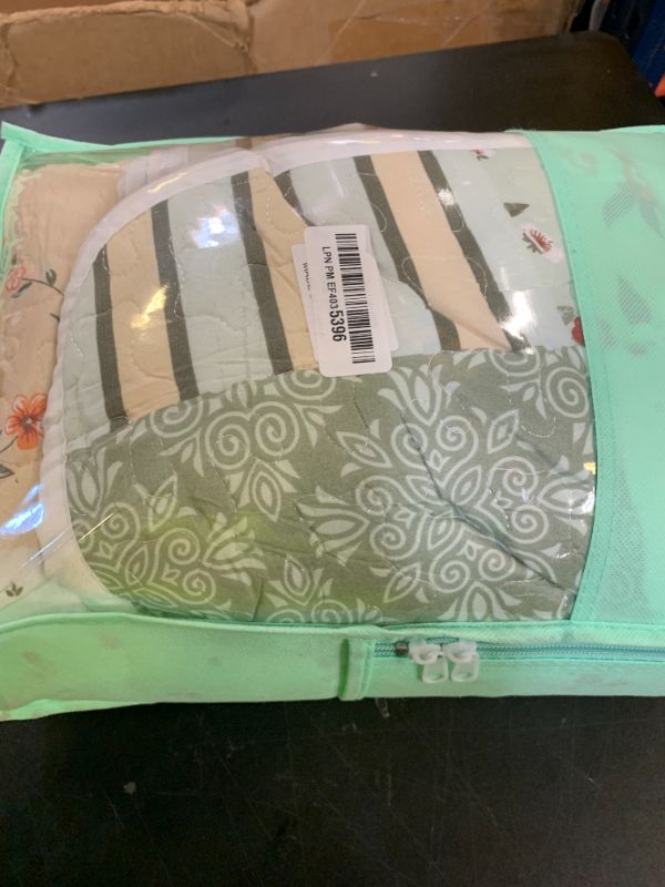 Photo 1 of Patchwork Quilt Set King Size, 3 Pieces Green Floral Plaid Summer Bedspread Coverlet Set, Soft Microfiber Reversible Lightweight Bed Cover for All Season (102" x 90", 1 Quilt+ 2 Pillow Shams)