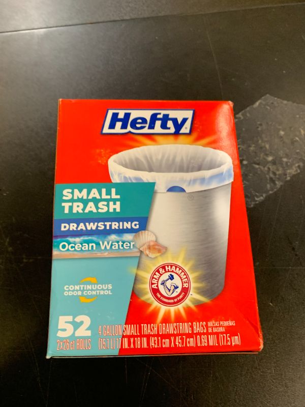 Photo 1 of Hefty Small Trash Bags, Ocean Water Scent, 4 Gallon, 52 Count