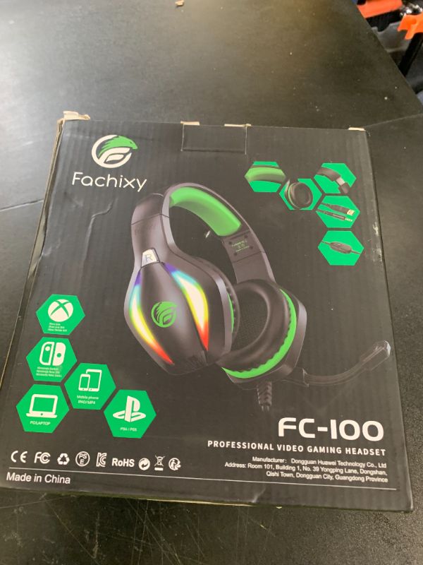 Photo 1 of Fachixy FC100 Gaming Headset with Microphone for PS4, PS5, Switch, Xbox, PC, Mac, Gamer Headset with RGB Light, Computer Headphones with Mic