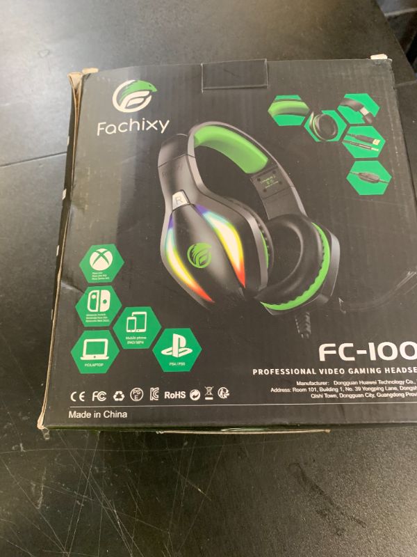 Photo 1 of Fachixy FC100 Gaming Headset with Microphone for PS4, PS5, Switch, Xbox, PC, Mac, Gamer Headset with RGB Light, Computer Headphones with Mic