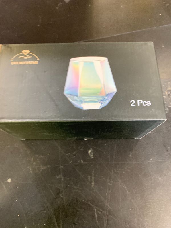 Photo 1 of DIEWEISIMI Wine Glasses Set of 2, Diamond Stemless Wine Glasses - Iridescent Glassware