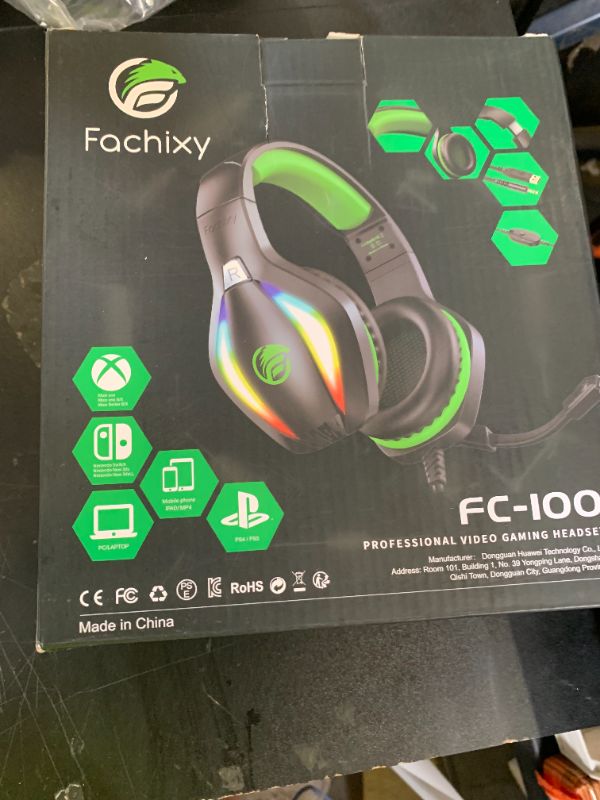 Photo 1 of Fachixy FC100 Gaming Headset with Microphone for PS4, PS5, Switch, Xbox, PC, Mac, Gamer Headset with RGB Light, Computer Headphones with Mic