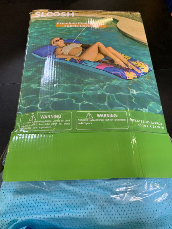 Photo 1 of SLOOSH Inflatable Pool Floats Raft - XL Fabric Covered Pool Mat Lounger Floaties for Adults, Ultra Comfort Inflatable Water Float with Headrest for Beach Lake Swimming Pool Floating 68"X34" (Blue)