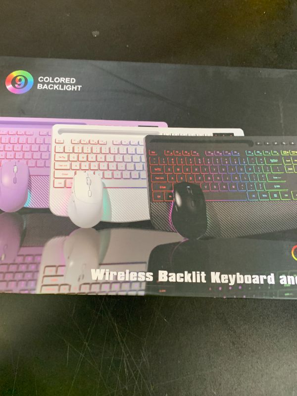 Photo 1 of Wireless Keyboard and Mouse Combo, 9 Backlit Effects, Wrist Rest, Phone Holder, 2.4G Lag-Free Ergonomic Keyboards, Rechargeable Silent Cordless Set for Computer, Laptop, PC, Mac, Windows -SABLUTE