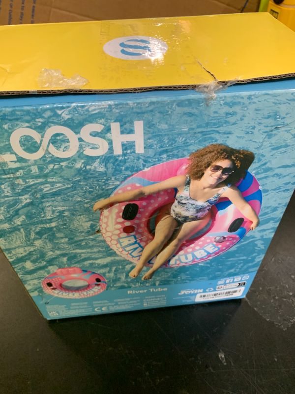 Photo 1 of SLOOSH Inflatable River Tubes Float - Heavy Duty Pool Tube Floats for Adults Floating, Lake Floaties River Run Sports Fun, Large Raft Water Lounger with Cup Holders Mesh Bottom (53 inches, Pink)