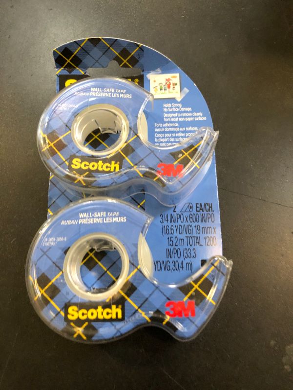 Photo 1 of Scotch Wall-Safe Tape, 2 Dispensered Rolls, Sticks Securely, Removes Cleanly, Invisible, Designed for Displaying, Photo Safe, 3/4 in x 600 in (183-DM2)