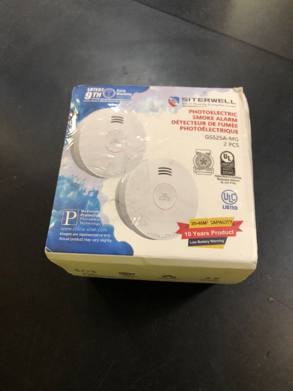 Photo 1 of Siterlink  Detectors 10 Year Battery Operated,UL217-9th Listed Smoke Alarm with Test-Silence Button,Photoelectric Sensor Fire Alarms Smoke Detectors with LED Lights for Home, GS525A (2 Pack)