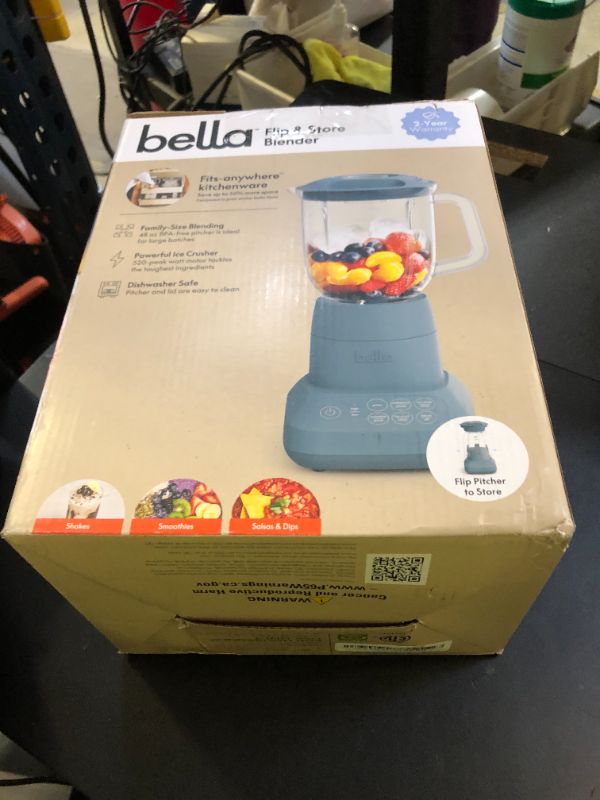 Photo 1 of bella 10 Speed Countertop Blender, Juicer & Smoothie Maker, Fits-anywhere™ Kitchenware, Slim Flip & Store Design, Dishwasher Safe 48oz Capacity Pitcher & Lid, Stainless Steel Blade, 450 Watt, Surf