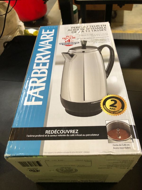 Photo 1 of Farberware 12 Cup Electric Coffee Percolator, Coffee Maker with Stainless Steel Basket, Automatic Keep Warm, No-Drip Spout