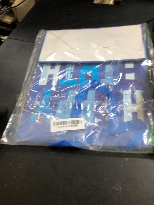 Photo 1 of 13" Large Blue Gift Bags Set with Greeting Card and Tissue Papers (Blue Happy Birthday) for Men's Birthday Party,Kids' Parties, Baby Shower, or Baby Boy - 13”x10.2”x5.2”, 1 Pcs
