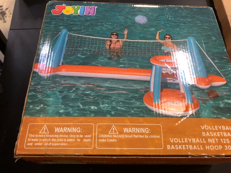 Photo 1 of JOYIN XL Inflatable Pool Float Set, 125'' Volleyball Net & Basketball Hoops, Extra Large Floating Swimming Game Toy for Kids and Adults, Summer Floaties, Volleyball Court|Basketball, XL-Orange