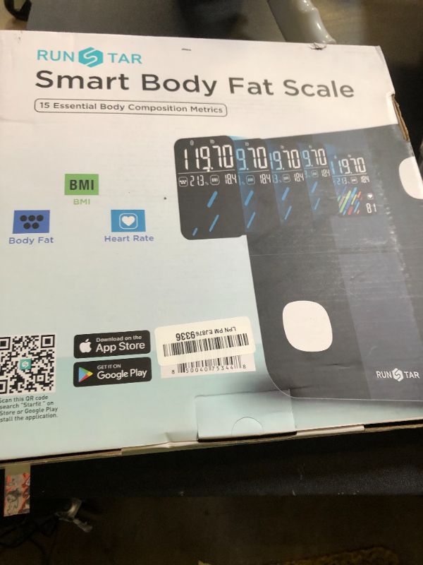 Photo 1 of Runstar Smart Scale for Body Weight and Fat Percentage, High Accuracy Digital Bathroom Scale with Large Display for BMI Heart Rate 15 Body Composition Analyzer Sync with Fitness App 400lb