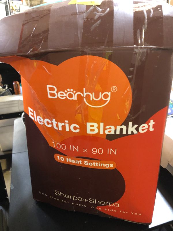 Photo 1 of Bearhug Heated Blanket King Size 100" x 90" Dual Controller Electric Blanket, Reversible Brown Plaid Sherpa Weighted Heating Blanket, 10-Heat Levels & 1-12H Auto Off, ETL, Machine Washable
