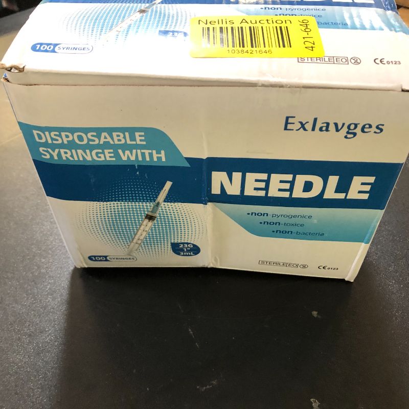 Photo 1 of 100 Pack Disposable 3ml/cc Lab Syringes with 23Ga 1 Inch Needle Luer Lock, Individually Sealed Packed