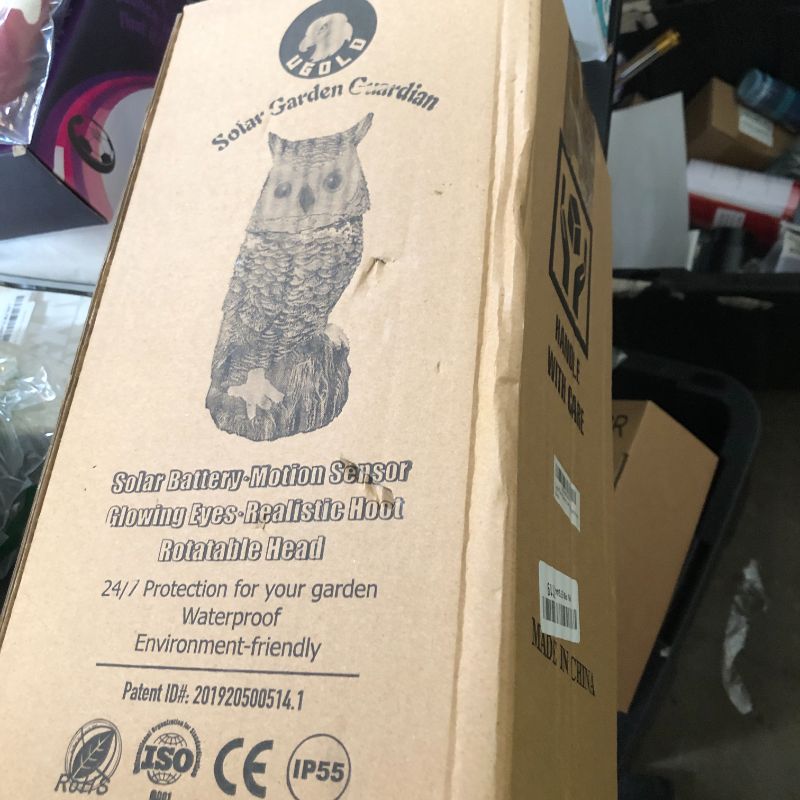 Photo 1 of Ugold Solar Powered Owl with Motion Detection, Silent Mode, Flashing Eyes, Rotatable Head and Realistic Hoots, Plastic Owl Decoration for Home, Garden, Patio and Fence