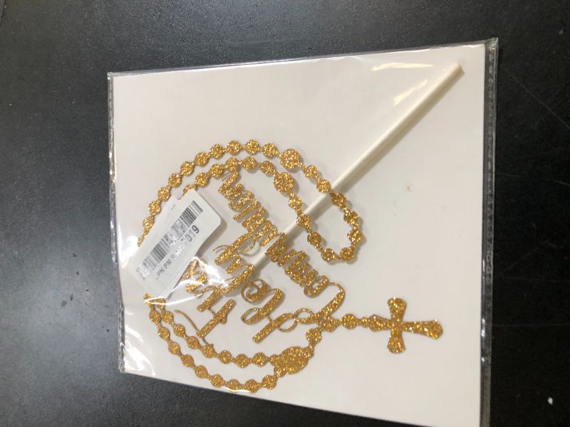Photo 1 of First Holy Communion Cake Topper, Christian Baptism, God Bless Cake Decor, Wedding Baptism Christening Baby Shower Birthday Party Decorations Gold Glitter