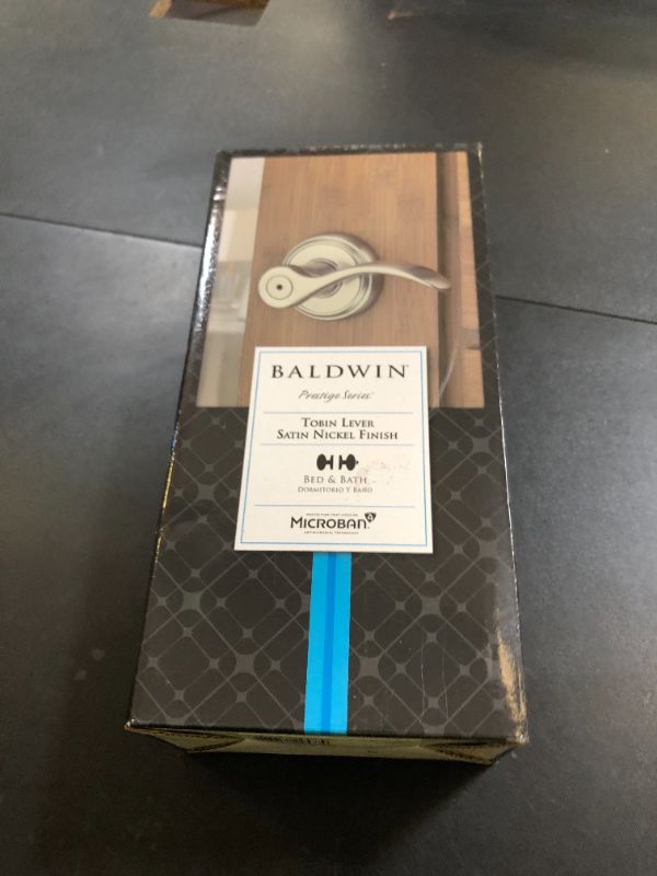 Photo 1 of Baldwin Tobin, Interior Privacy Door Handle Reversible Lever for Bedroom/Bathroom, Keyless Door Lock With Microban Protection, in Satin Nickel