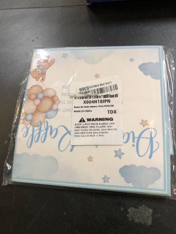 Photo 1 of 51 Pcs Bear Diaper Raffle Tickets with Diaper Raffle Card Box for Baby Shower Supplies, Blue Bear Themed Insert Card, Advice and Wishes Insert Ticket