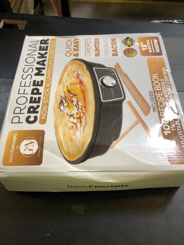 Photo 1 of Crepe Maker Machine (Easy to Use), Pancake Griddle – Nonstick 12” Electric Griddle – Pancake Maker, Batter Spreader, Wooden Spatula – Crepe Pan for Crepes Roti, Tortilla, Blintzes – Portable, Compact