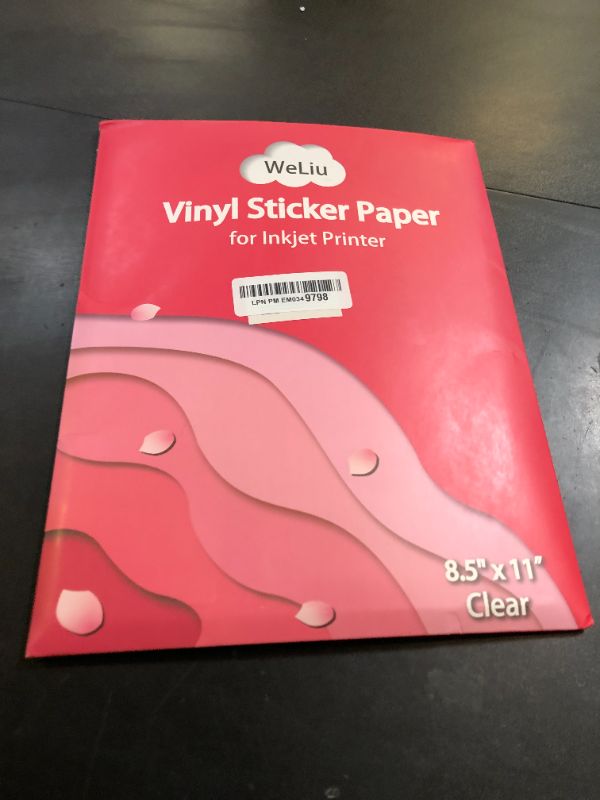 Photo 1 of WeLiu Printable Transparent Sticker Paper, Premium Clear Sticker Paper 8.5" x 11" (25 Sheets) - Clear Full Sheet Labels for Inkjet Printers