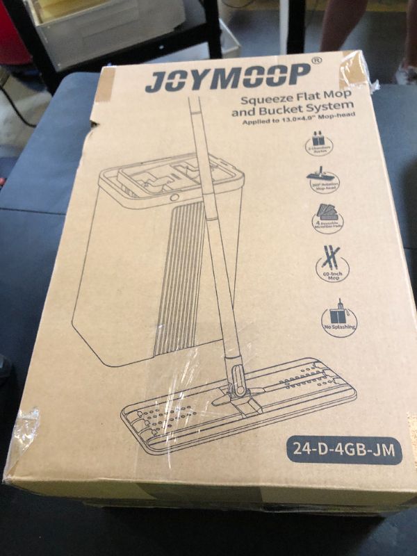 Photo 1 of JOYMOOP Mop and Bucket Set with Wringer, Flat Mops for Floor Cleaning, Wall Mop Cleaner with Long Handle, Hardwood Floor Mop with 4 Microfiber Pads