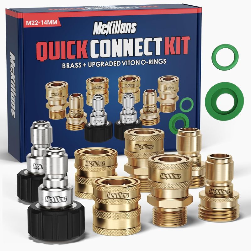 Photo 1 of McKillans® Pressure Washer Quick Connect Kit, M22-14mm to 3/8" Male Female Quick Disconnect Kit for Power Washer (Brass)