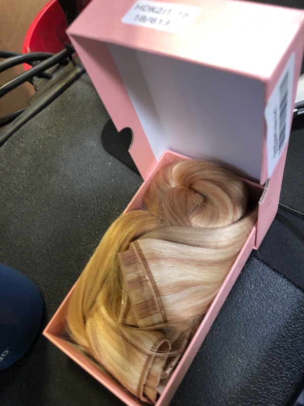 Photo 1 of WIGNEE 100% Remy Double Genius Weft Invisible PU OVO Human Hair Extensions 18 Inch Micro Beads Real Human Hair Extensions Highlight Blonde Weft Hair Extensions Human Hair Glueless (18/613)