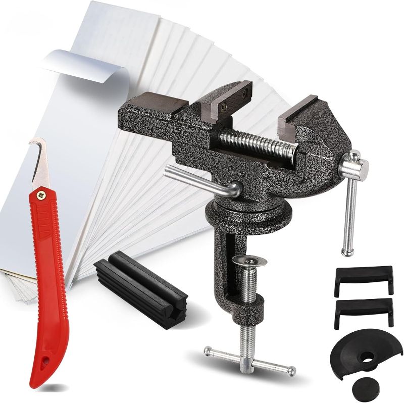Photo 1 of Golf Club Grip Vise Clamp Kit, Golf Grip Removal Tool - Inlcudes 15 Double-Sided Tapes (2"x 10"), 360° Swivel Portable Table Vise, A Hook Knife for Regripping Golf Grips, Rubber Sleeve (No Solvent)