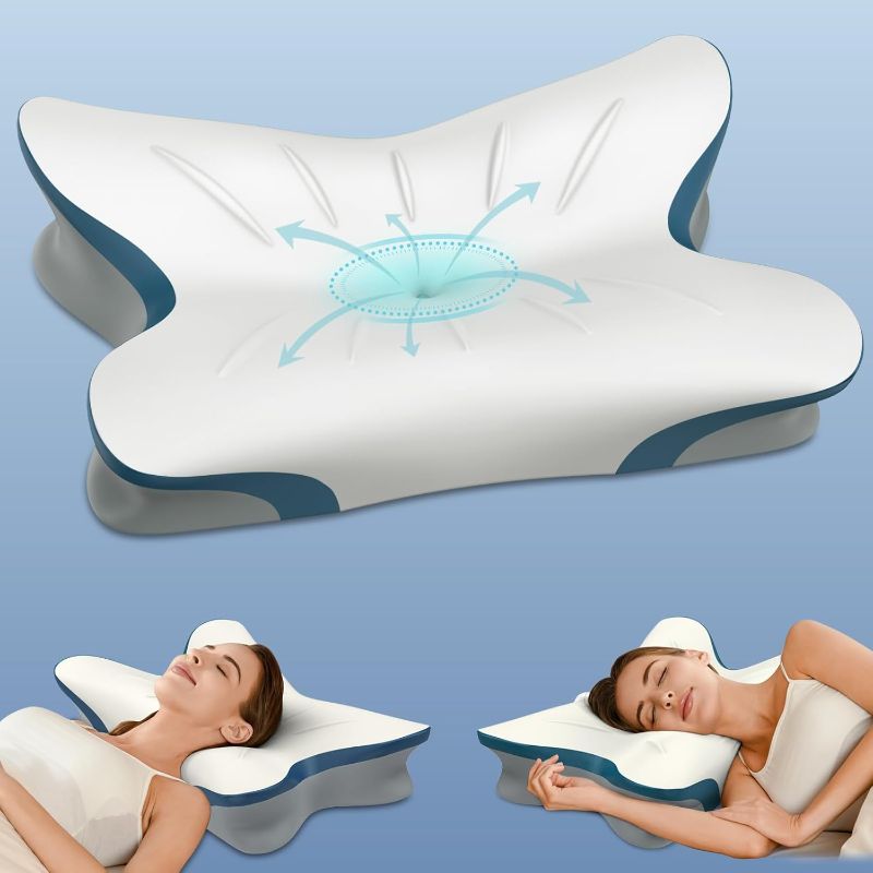 Photo 1 of Cervical Pillow for Neck Pain Relief - Ergonomic Neck Pillow for Sleeping Contour Memory Foam Pillows with Cooling Pillowcase, Orthopedic Bed Pillow for Side Back Stomach Sleepers